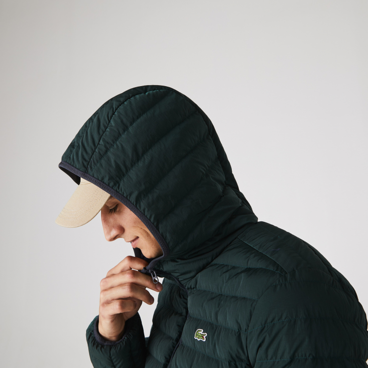 Мужская легкая складная водоотталкивающая куртка-пуховик Lacoste с капюшоном