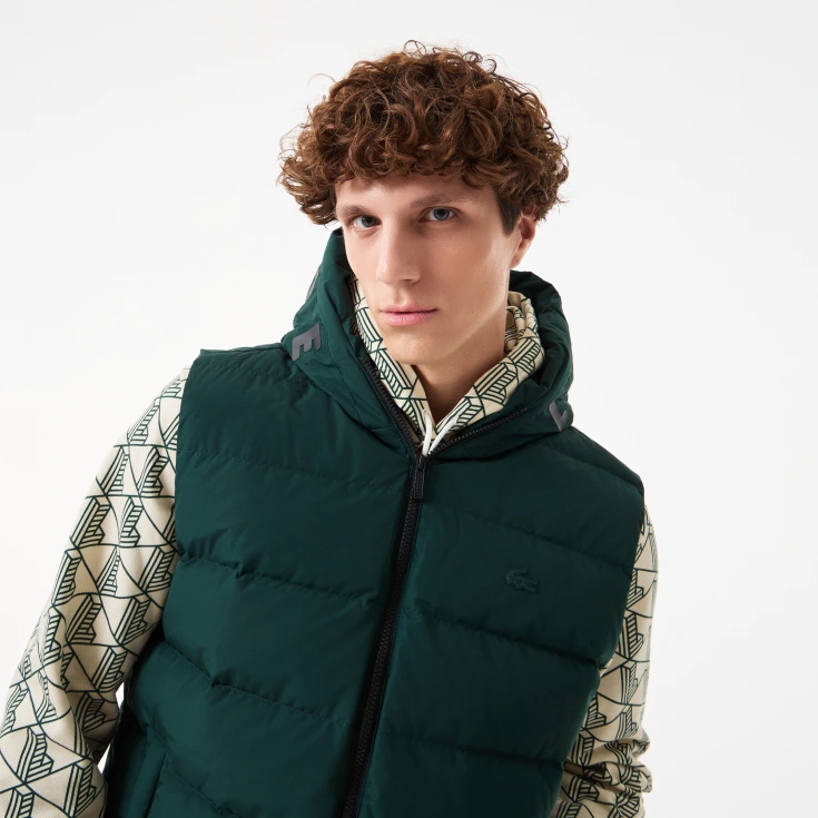 Мужской утеплённый стёганый жилет Lacoste с капюшоном