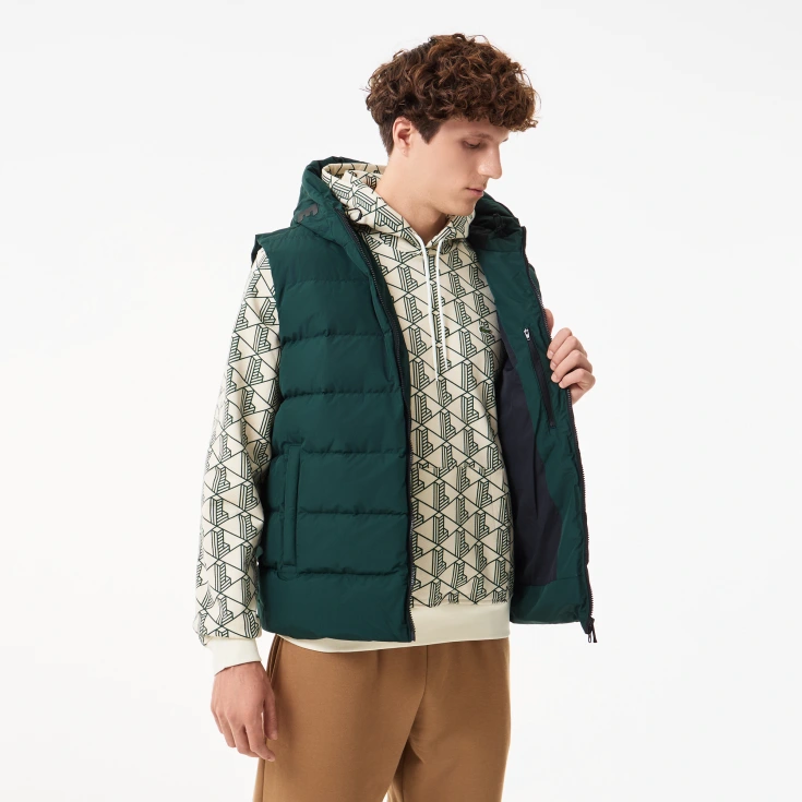 Мужской утеплённый стёганый жилет Lacoste с капюшоном