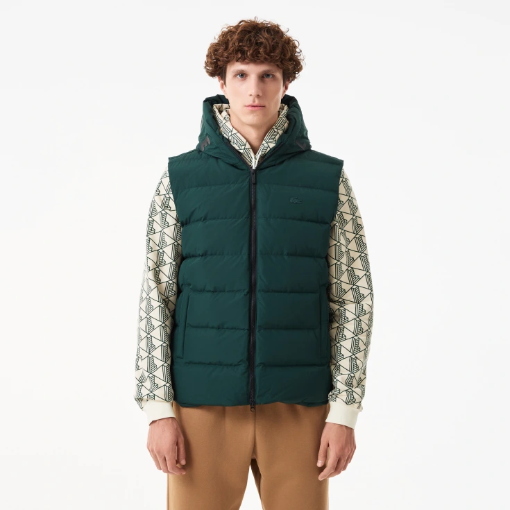 Мужской утеплённый стёганый жилет Lacoste с капюшоном