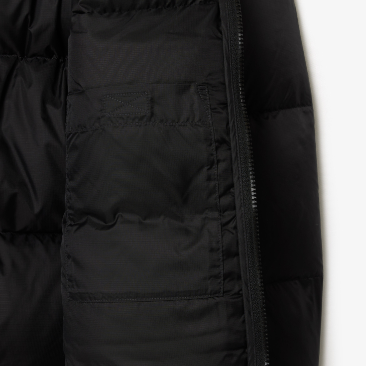 Мужской короткий влагоотталкивающий и ветроустойчивый пуховик Lacoste с капюшоном