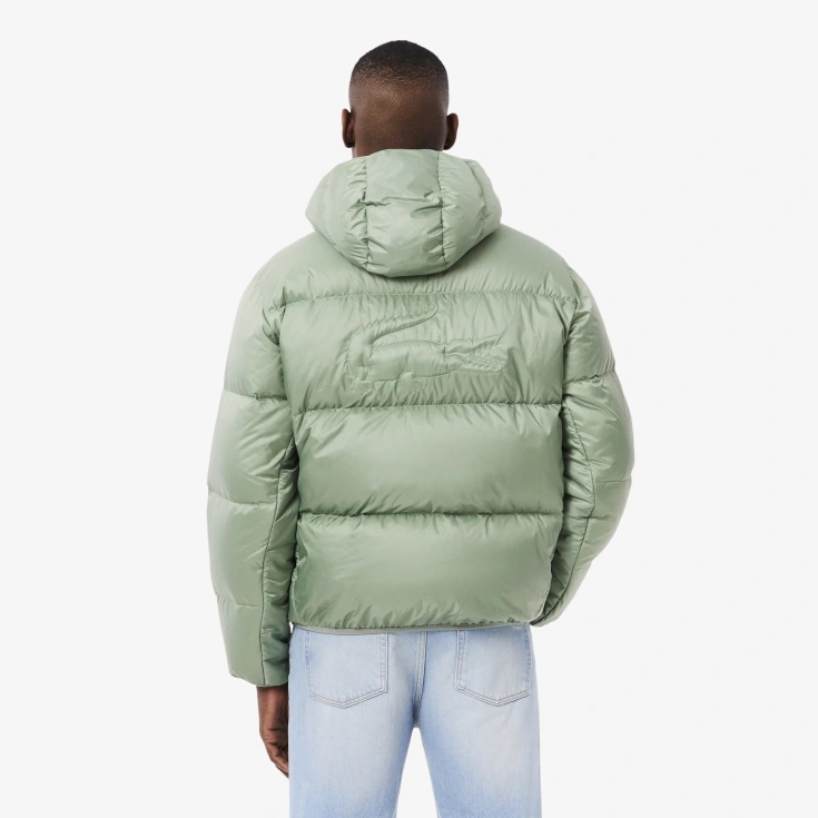 Мужской короткий влагоотталкивающий и ветроустойчивый пуховик Lacoste с капюшоном