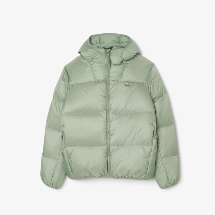 Мужской короткий влагоотталкивающий и ветроустойчивый пуховик Lacoste с капюшоном