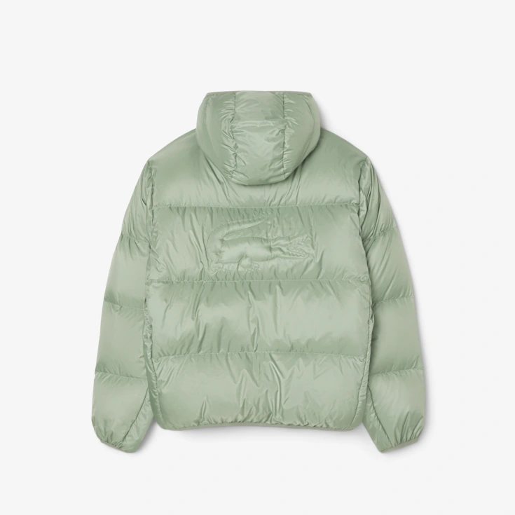 Мужской короткий влагоотталкивающий и ветроустойчивый пуховик Lacoste с капюшоном