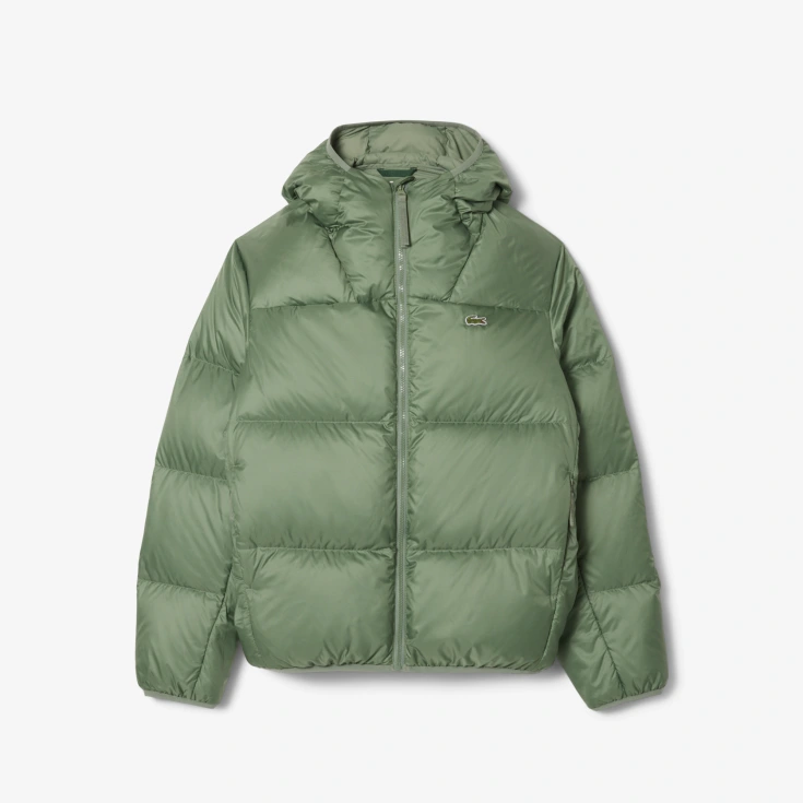 Мужской короткий влагоотталкивающий и ветроустойчивый пуховик Lacoste с капюшоном