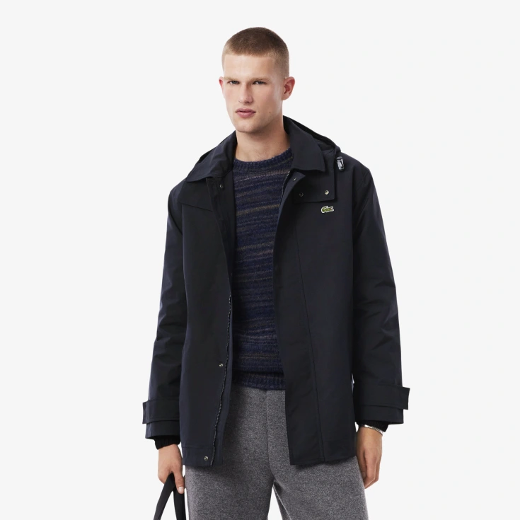 Мужская водоотталкивающая парка Lacoste средней длины с капюшоном