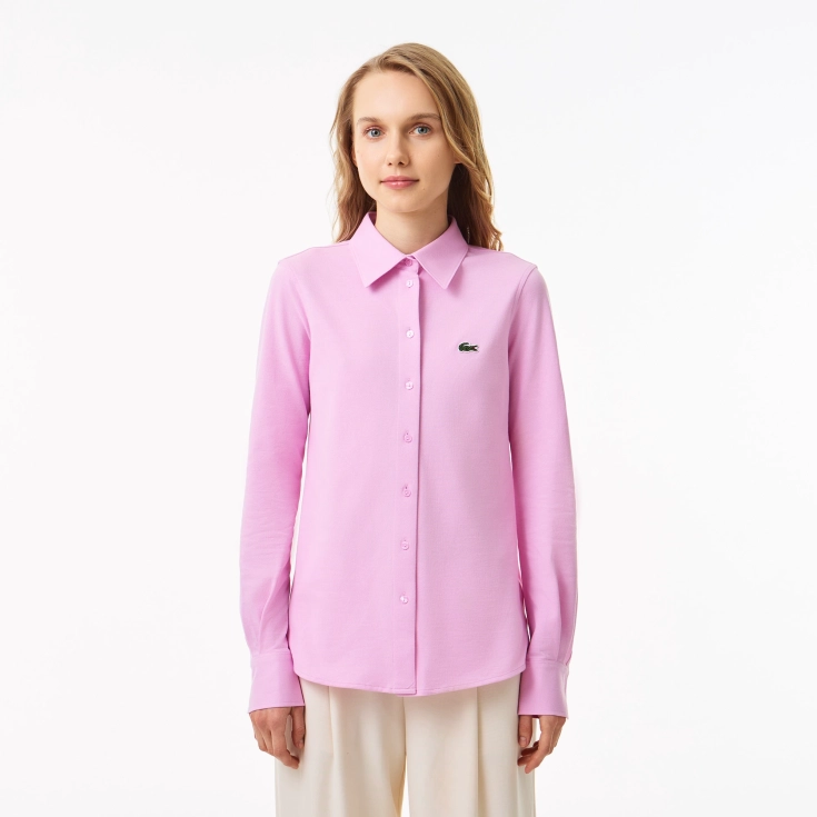 Женская хлопковая рубашка Lacoste с нашивкой-логотипом