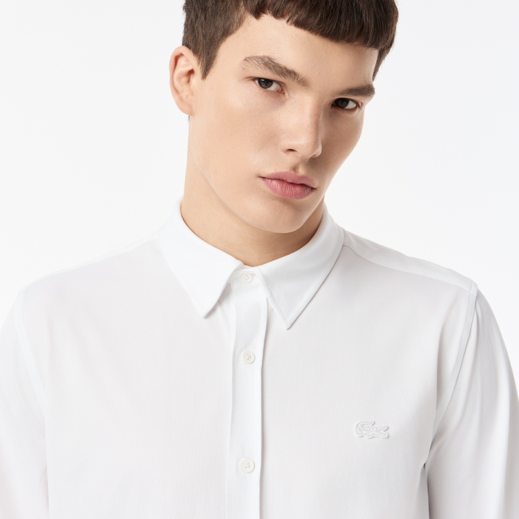 Рубашка унисекс Lacoste Unisex в полоску с вышивкой под крокодила