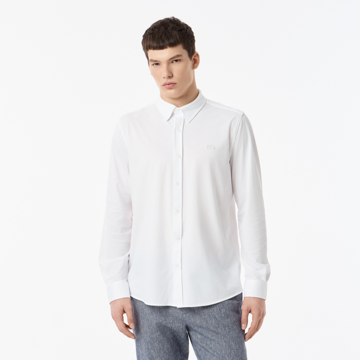 Рубашка унисекс Lacoste Unisex в полоску с вышивкой под крокодила