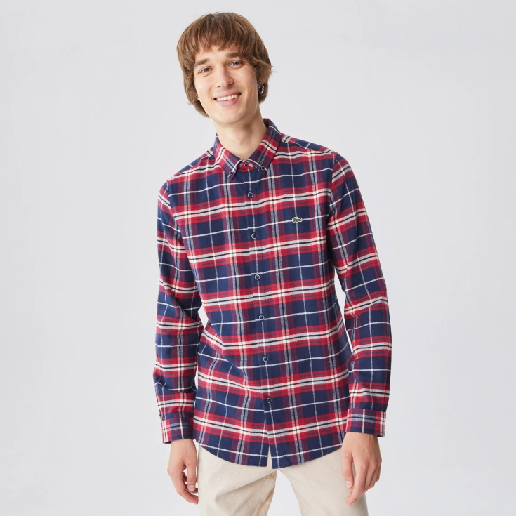 Мужская рубашка Lacoste Slim Fit Oxford в клетку