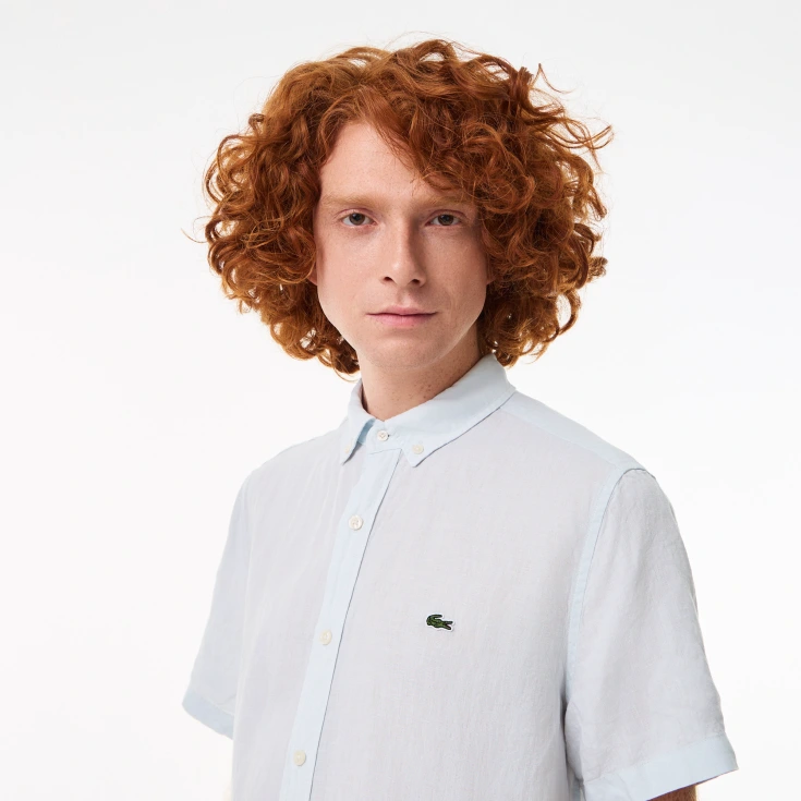 Мужская льняная  рубашка Lacoste с коротким рукавом