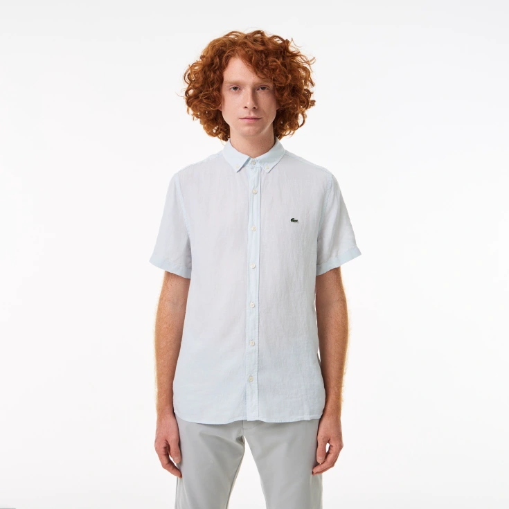 Мужская льняная  рубашка Lacoste с коротким рукавом