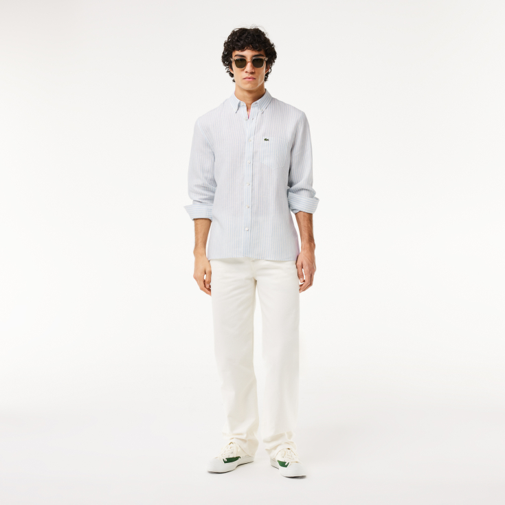Мужская льняная рубашка Lacoste в полоску