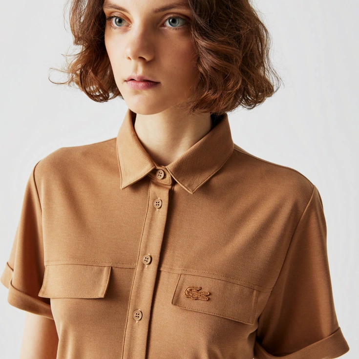 Женское платье Lacoste с коротким рукавом и воротником-рубашкой