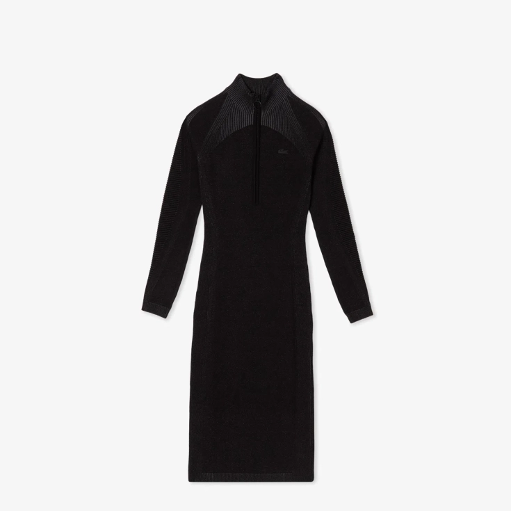 Женское облегающее длинное платье Lacoste на молнии с длинным рукавом