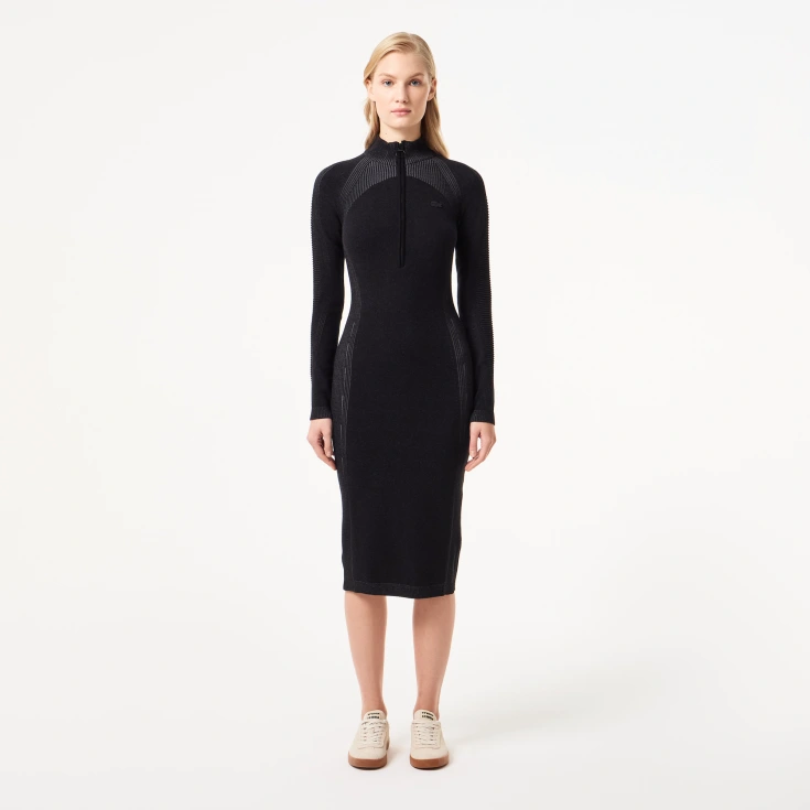 Женское облегающее длинное платье Lacoste на молнии с длинным рукавом