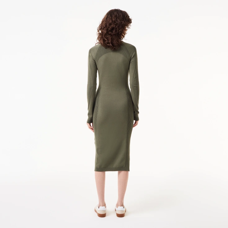 Женское облегающее длинное платье Lacoste на молнии с длинным рукавом