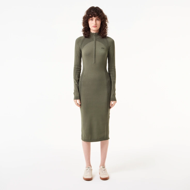 Женское облегающее длинное платье Lacoste на молнии с длинным рукавом
