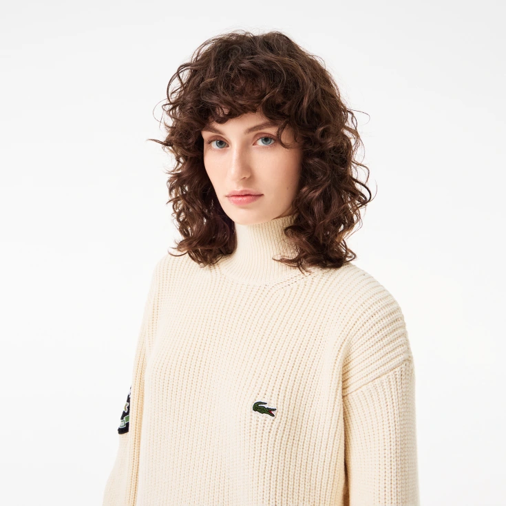 Женское трикотажное платье Lacoste с длинным рукавом и высоким воротом