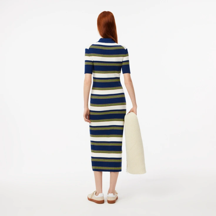 Женское трикотажное платье Lacoste на пугвицах в полоску