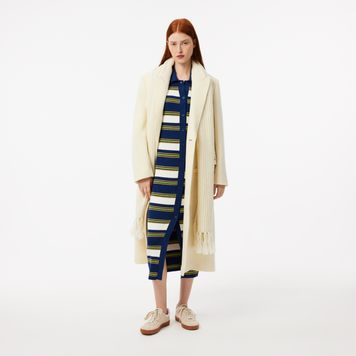 Женское трикотажное платье Lacoste на пугвицах в полоску