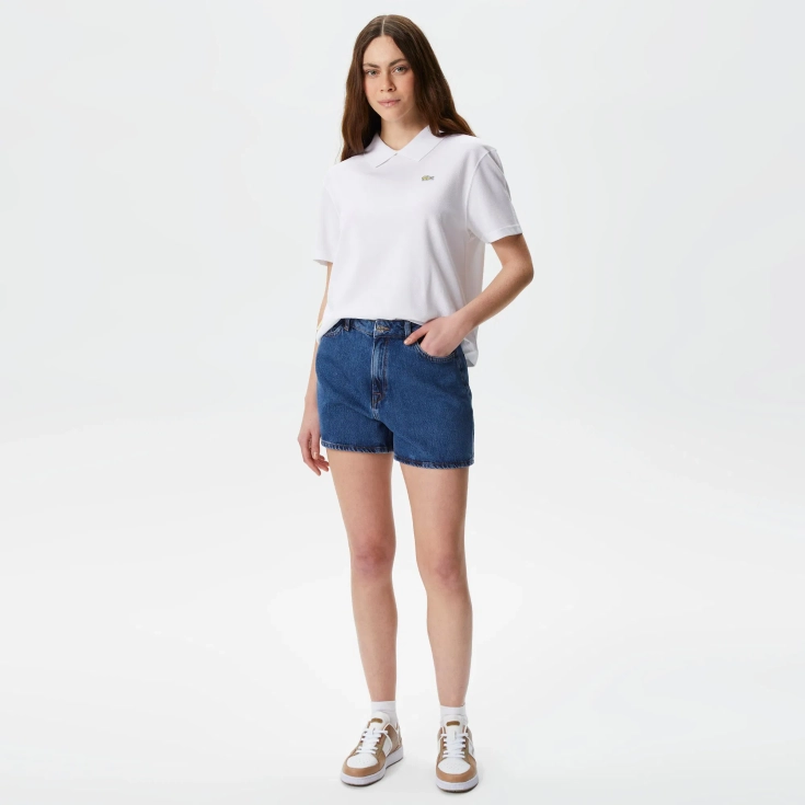Женские короткие джинсовые шорты Lacoste на пуговице