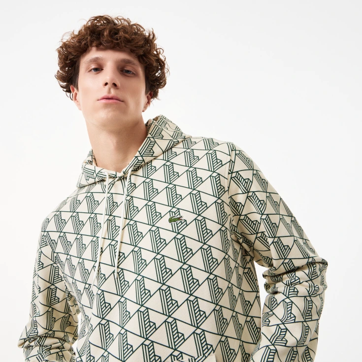 Мужская флисовая толстовка - худи Lacoste Monorgam