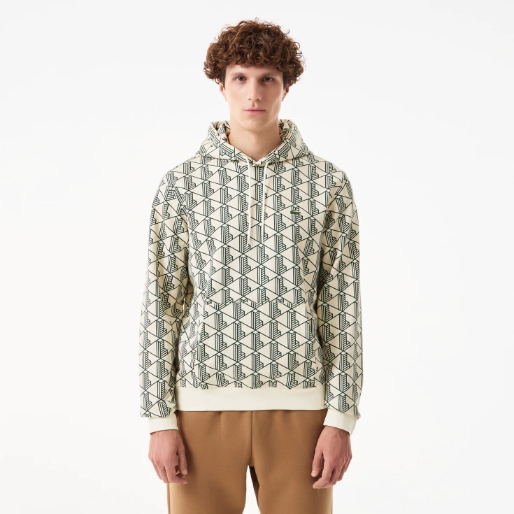 Мужская флисовая толстовка - худи Lacoste Monorgam