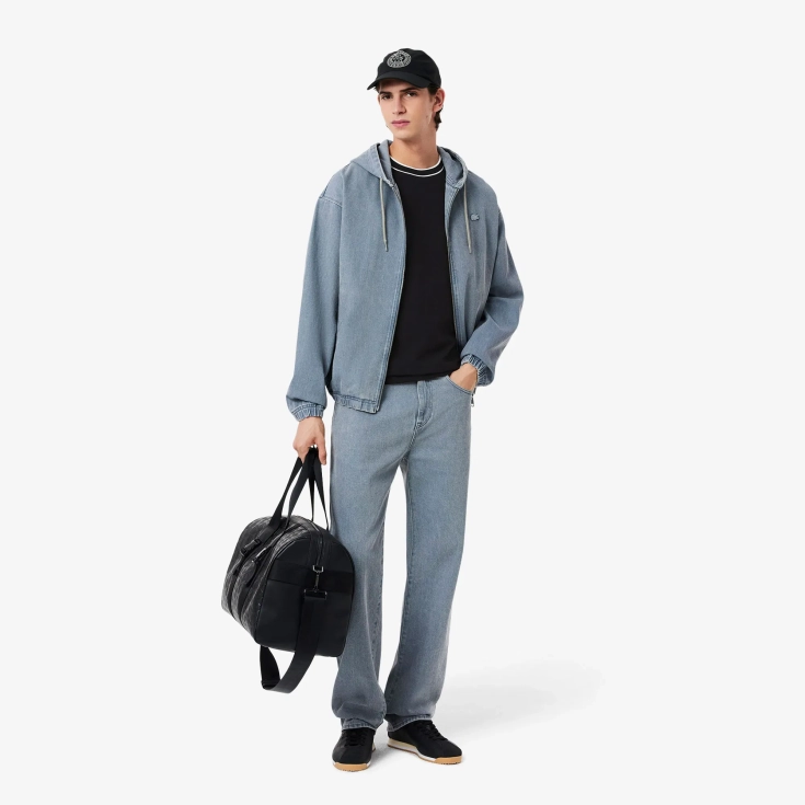 Мужская футболка Lacoste с воротником в полоску из эластичного хлопка