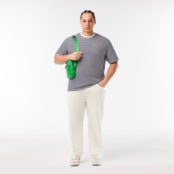 Мужская полосатая Футболка  Lacoste из плотного хлопка