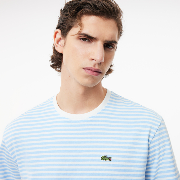 Мужская полосатая Футболка  Lacoste из плотного хлопка