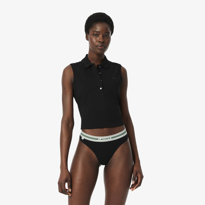 

Женские трусики-стринги Lacoste из эластичного хлопка с логотипом на талии, Чёрный