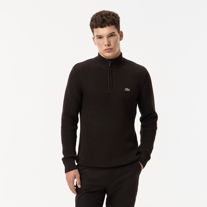 

Мужской хлопковый свитер Lacoste на молнии, Коричневый