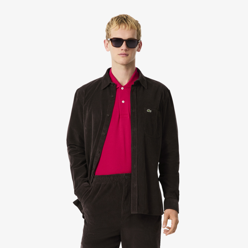 

Мужская хлопковая велюровая рубашка Lacoste Regular Fit, Коричневый