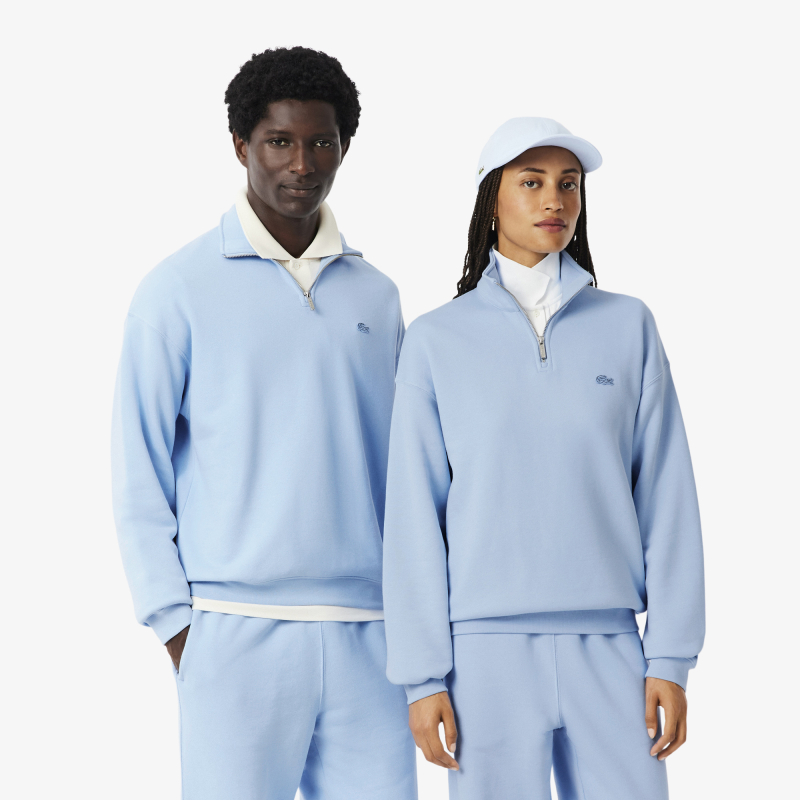 

Хлопковый свитшот Lacoste Unisex Loose Fit из плотного флиса с застежкой-молнией на воротнике, Голубой