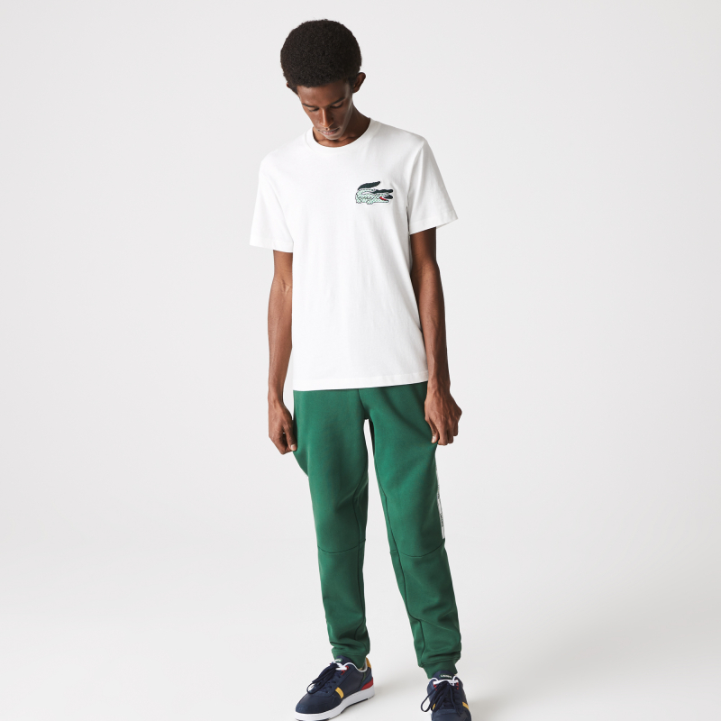 

Мужская хлопковая футболка со значком под крокодила и круглым вырезом, Белый