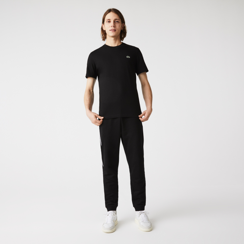 

Мужская полосатая хлопковая футболка Lacoste с круглым вырезом, Чёрный