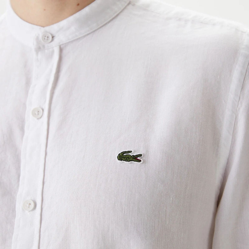 Мужская рубашка Lacoste без ворота в полоску из смеси льна
