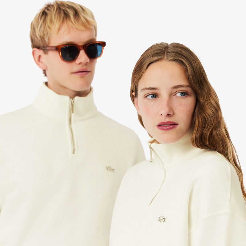 Хлопковый свитшот Lacoste Unisex Loose Fit из плотного флиса с застежкой-молнией на воротнике