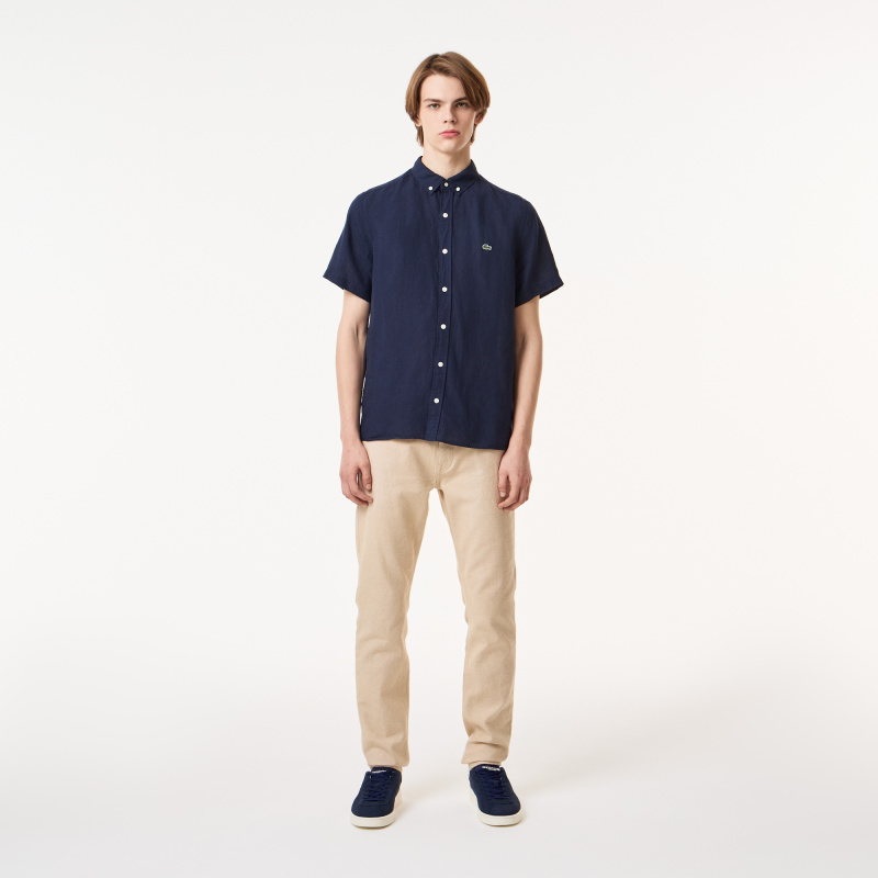 Мужская льняная рубашка Lacoste с коротким рукавом