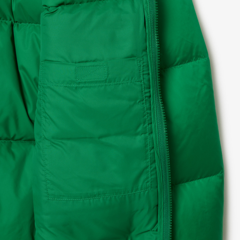 Мужской короткий влагоотталкивающий и ветроустойчивый пуховик Lacoste с капюшоном