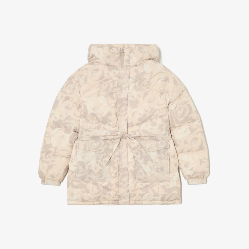 Женский короткий пуховик Lacoste с поясом и высоким воротом