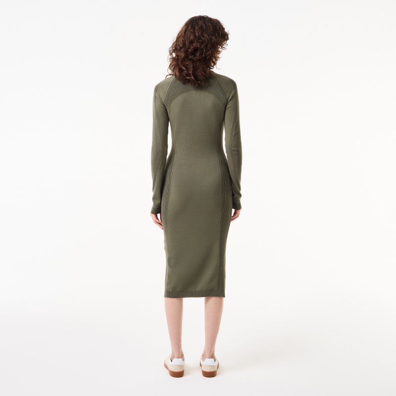 Женское облегающее длинное платье Lacoste на молнии с длинным рукавом