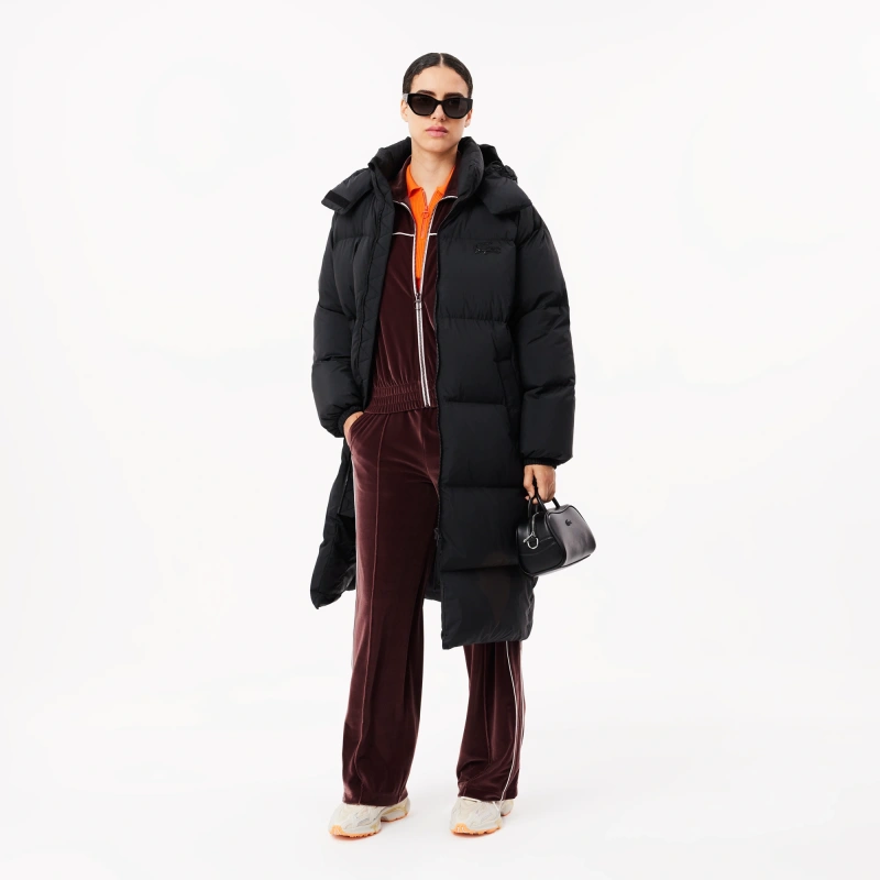 Женский длинный пуховик Lacoste с капюшоном
