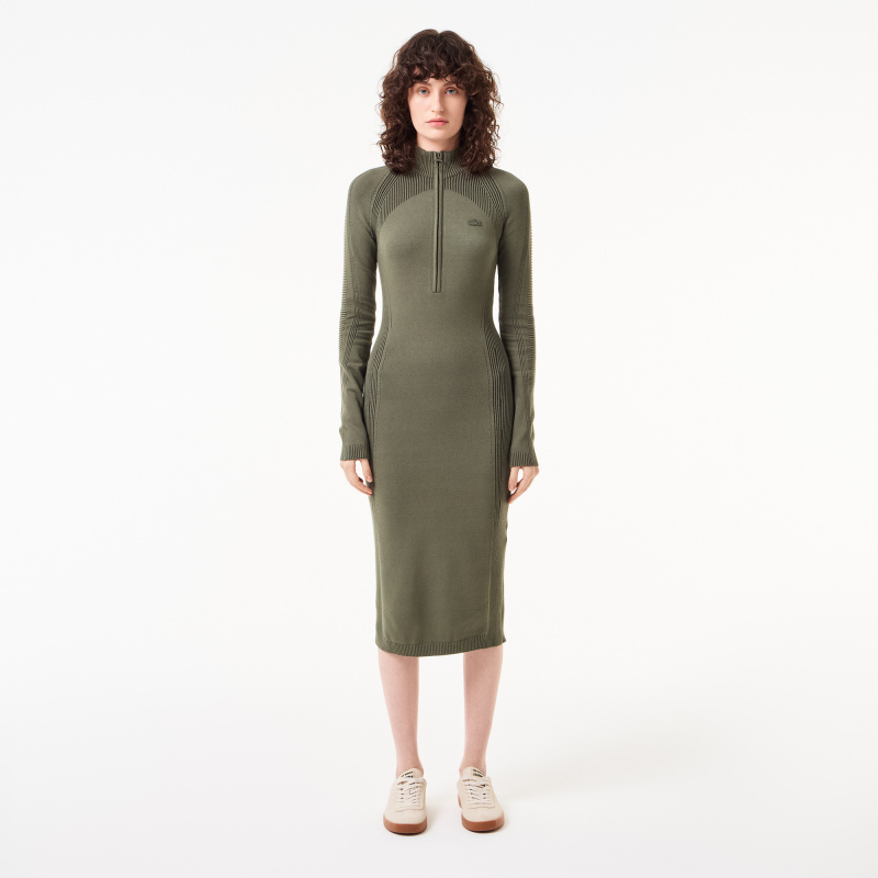 Женское облегающее длинное платье Lacoste на молнии с длинным рукавом