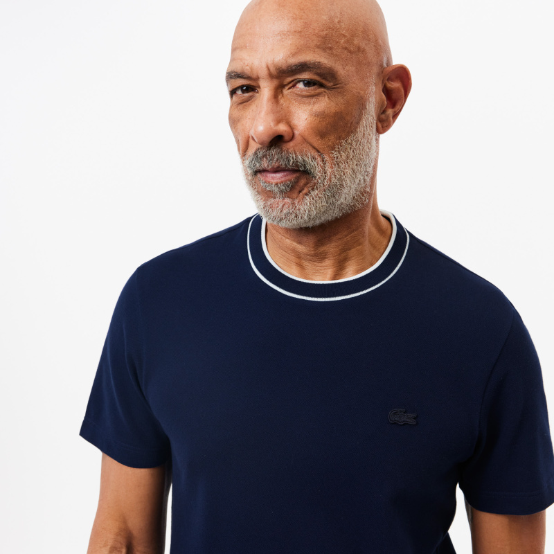 Мужская футболка Lacoste с воротником в полоску из эластичного хлопка