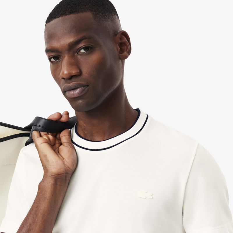 Мужская футболка Lacoste с воротником в полоску из эластичного хлопка