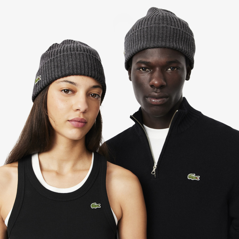 Шерстяная шапка Lacoste унисекс в рубчик