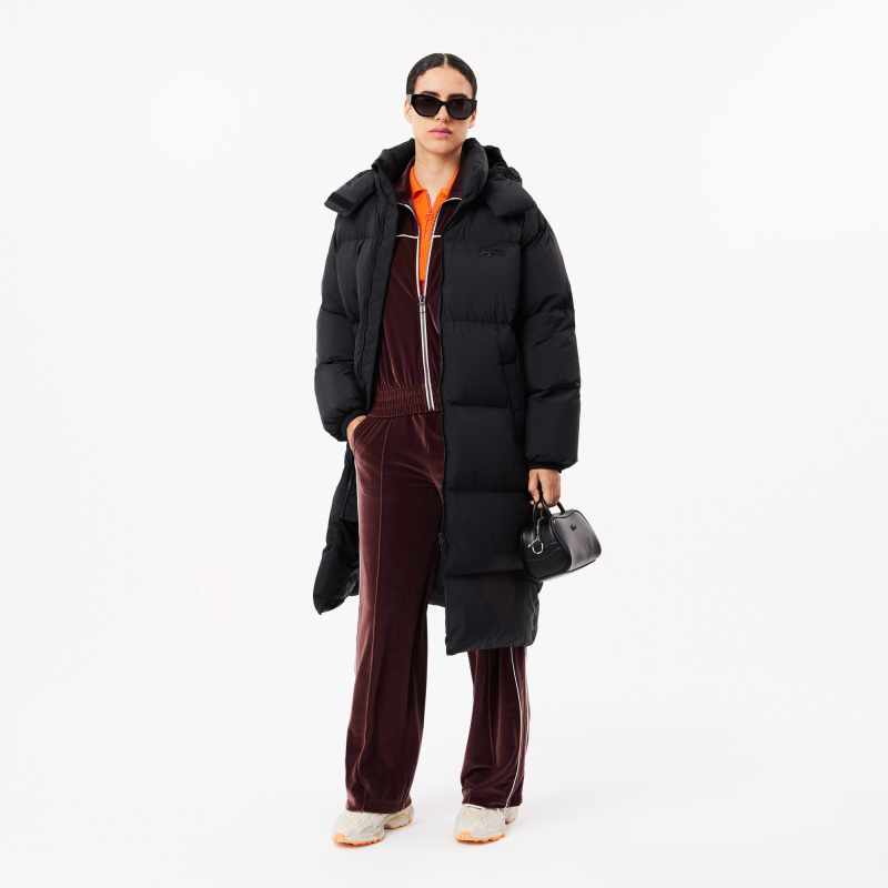 Женский длинный пуховик Lacoste с капюшоном