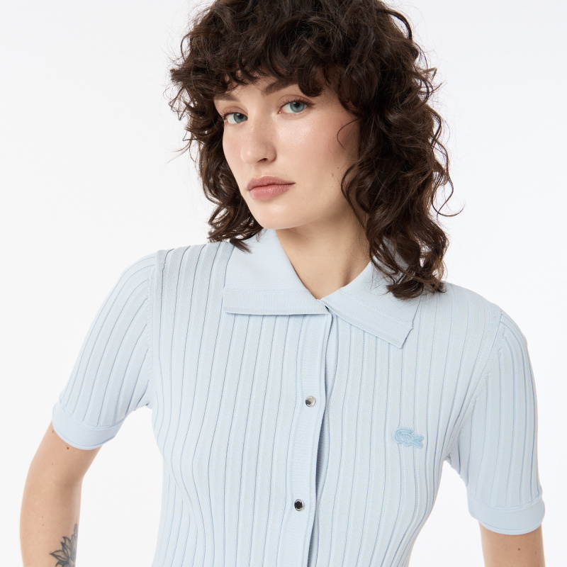 Женский лёгкий свитер Lacoste с коротким рукавом и воротником-поло